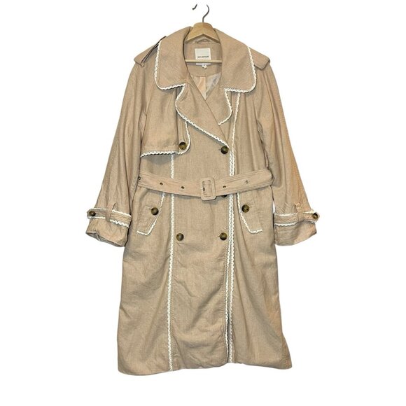 Avec Les Filles Anthropologie Rickrack Trench coat Beige Large Cotton Linen Lace - Picture 5 of 16